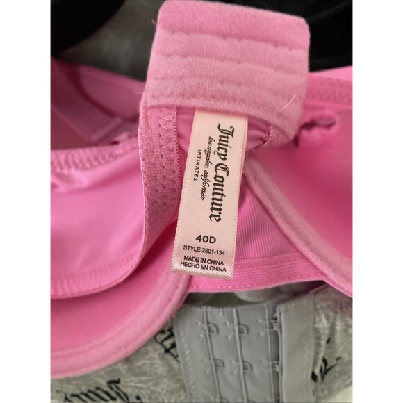 Juicy Couture Bra Size 40D 3 Pack Pink Black Gray Logo Print Underwire Confort - Picture 9 of 13